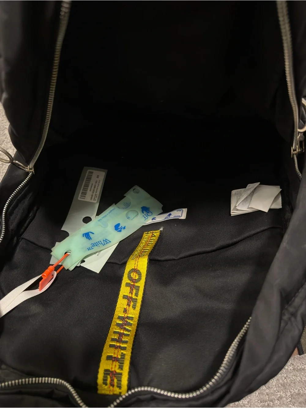 Off-White Black Backpack with White Arrow Graphic